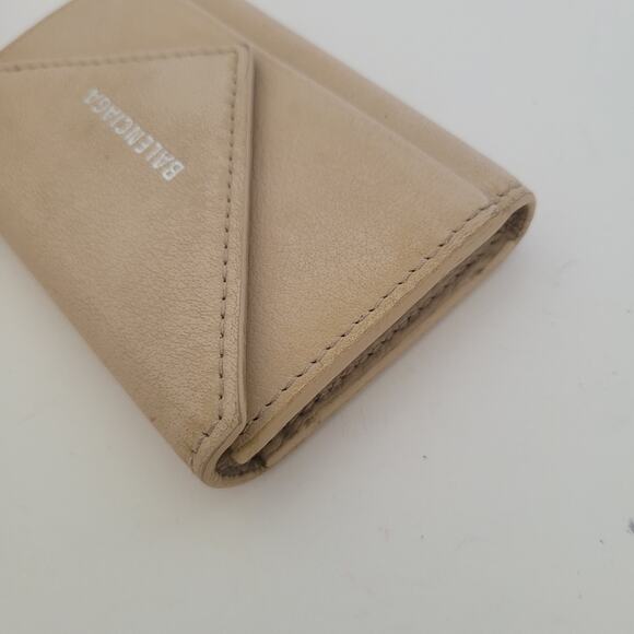 Balenciaga Logo 6 Key Ring Card Holder Wallet Case Leather Small Unisex Beige - Picture 11 of 13